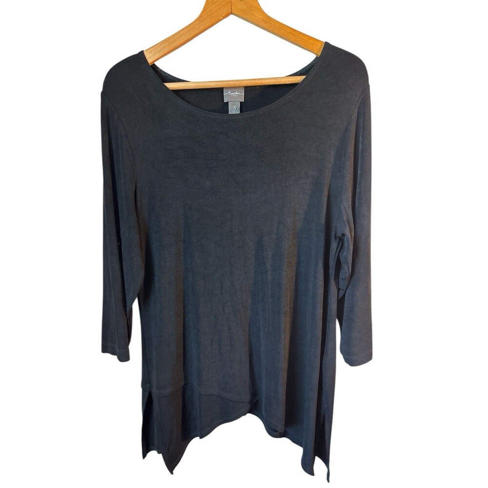 Chico's Travelers Slinky LS asymmetrical Tunic Top Black Size 3 XL Office cruise